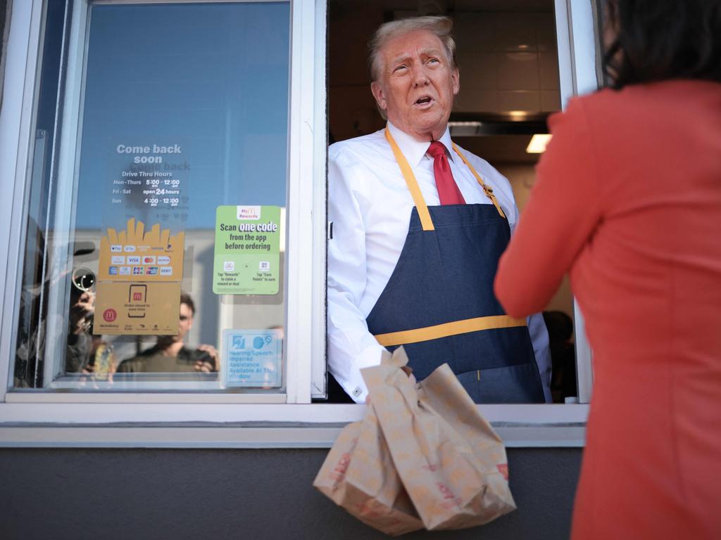 Trump answered questions from the press through the drive-through window as part of the McDonald’s stunt. Picture: Win McNamee/Getty Images North America/ Getty Images via AFP