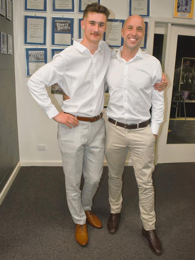 The Mirboo North Football Netball Club Tigers Presentation Night 2024 on Saturday, September 21, 2024: Beau Peters and Michael Mclean. Picture: Jack Colantuono