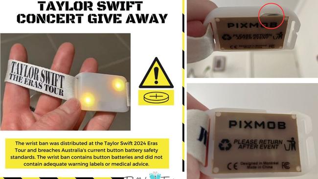 The LED wristbands distributed at Taylor Swift’s Melbourne concerts. Picture: Supplied