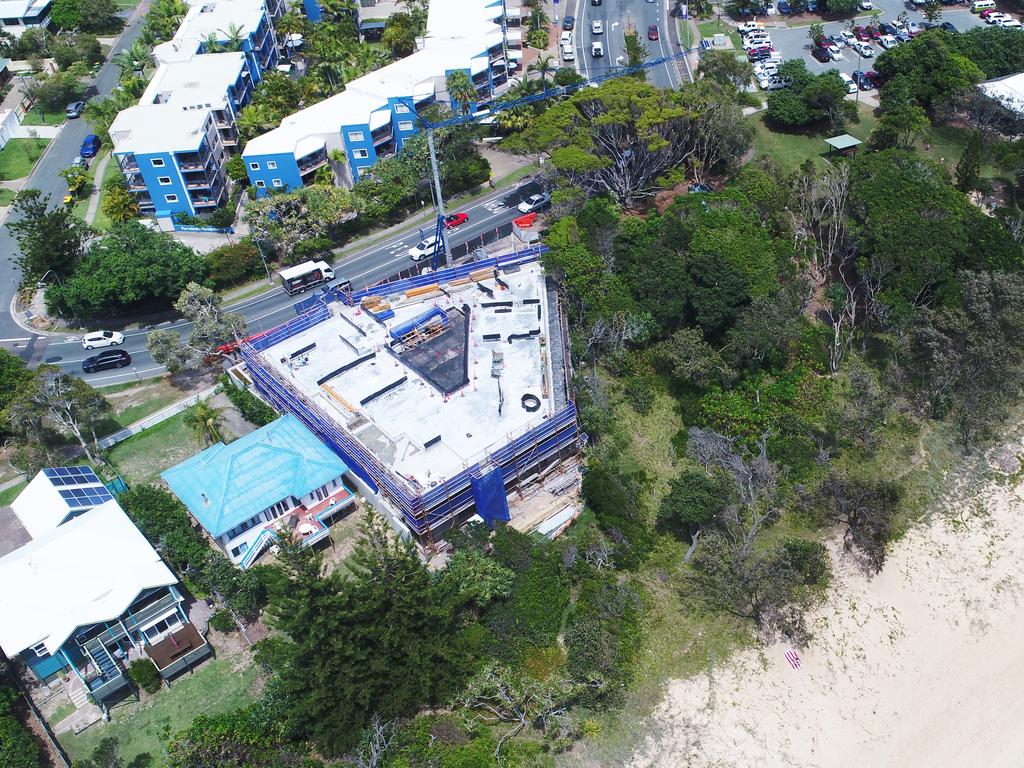 Bryant Building Contractors is making solid progress on a monster beachfront mansion at Dicky Beach said to cost more than $10 million to construct. Picture: Patrick Woods.