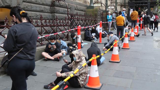 The Melbourne Town Hall reached capacity before 9.30am and was not taking any more walk-ins. Picture: David Crosling