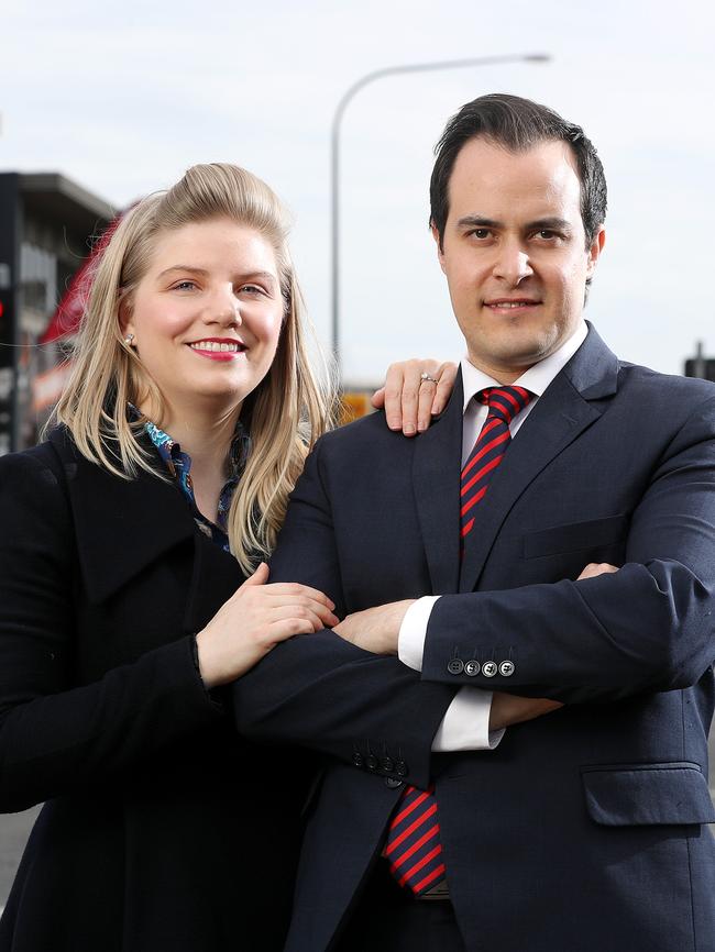 The Liberal MP for Hartley, Vincent Tarzia, with his fiancee Charissa Duffy. Picture: Calum Robertson