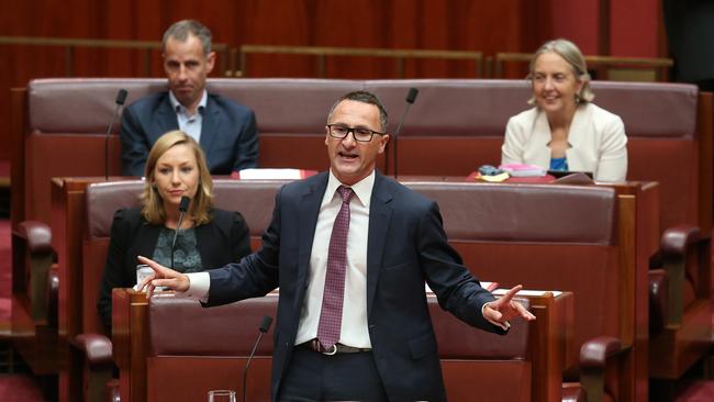 Greens Leader Senator Richard Di Natale in the Senate Chamber at Parliament House in Canberra.