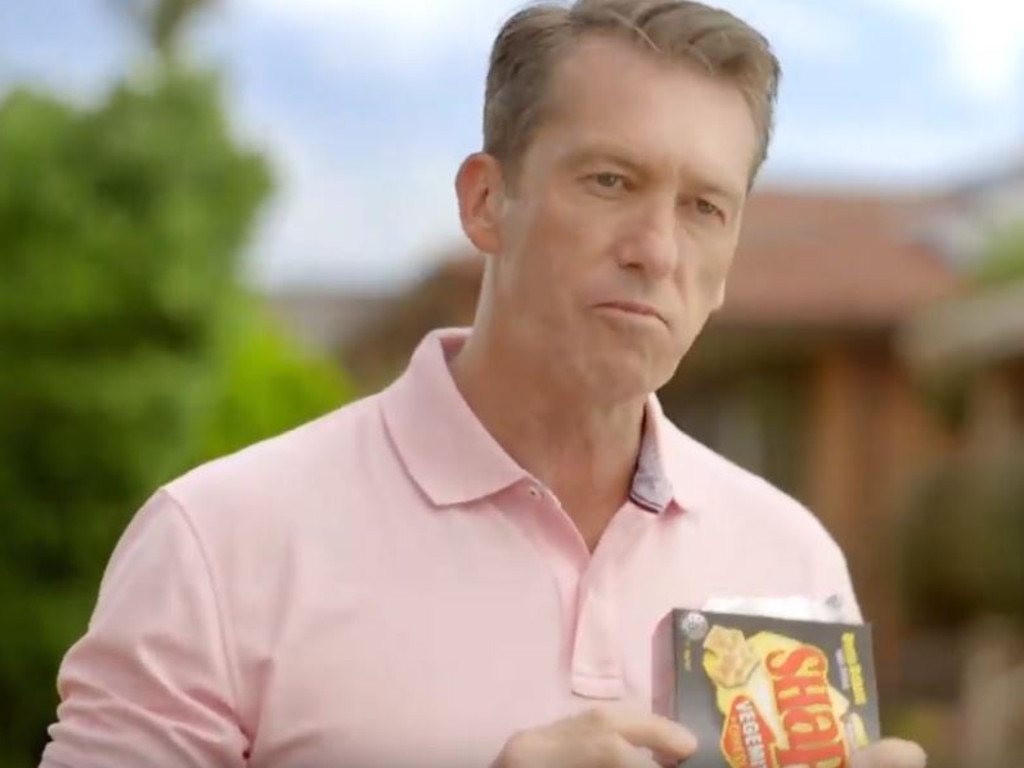 Glenn McGrath also stars in the new TV ad for Arnott's new Vegemite and Cheese Shapes. Picture: Supplied