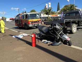 CRASH: A motor scooter rider was badly hurt when he crashed while avoiding an apparently driverless vehicle in Mellor St yesterday.