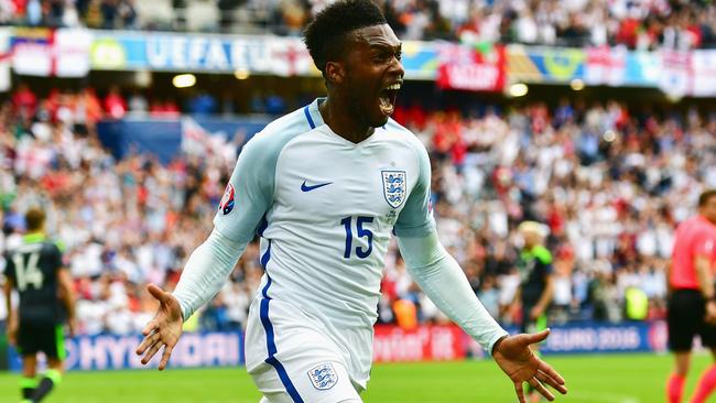 Daniel Sturridge of England celebrates England's second goal.