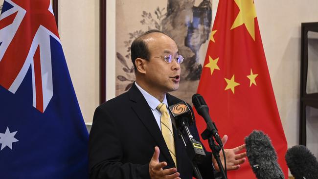 Chinese ambassador Xiao Qian addressed the media on Thursday. Picture: NCA NewsWire / Martin Ollman