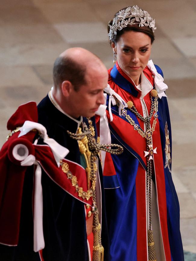 Kate chose to finish her ensemble with a silver headpiece in place of a tiara. Picture: AFP