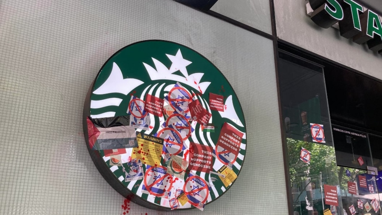 A Starbucks store was reportedly closed after being plastered with pro-Palestine material. Picture: Reddit