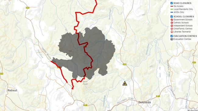 A map showing the boundaries of the 1500ha Lebrina/Pipers River fire. Picture: Facebook/ Lilydale Fire Brigade Tas