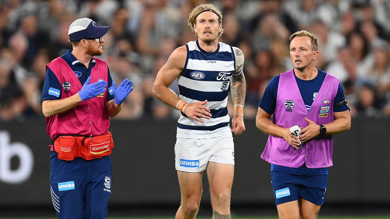 Tom Stewart was subbed out. Picture: Quinn Rooney/Getty Images