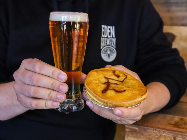 Enjoy an Eden Brewery beer with a meat pie from Gumnut Patisserie. Picture: Jenifer Jagielski