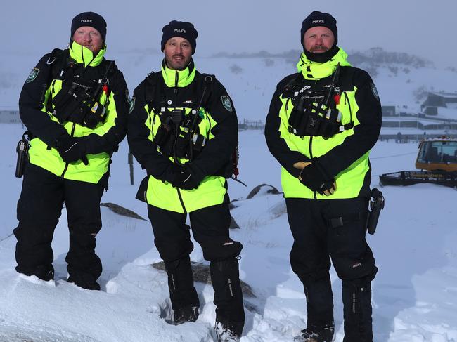 Jindabyne Police Station officers Senior Constable Dave Tickell, Daniel Draper and Sergeant Brad Hughes. Picture: Gary Ramage