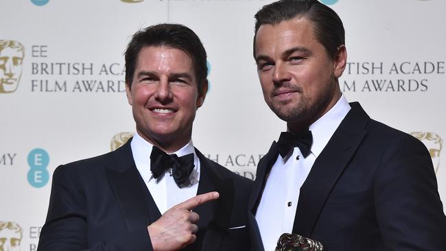 Leonardo DiCaprio poses with Tom Cruise at the BAFTA British Academy Film Awards.