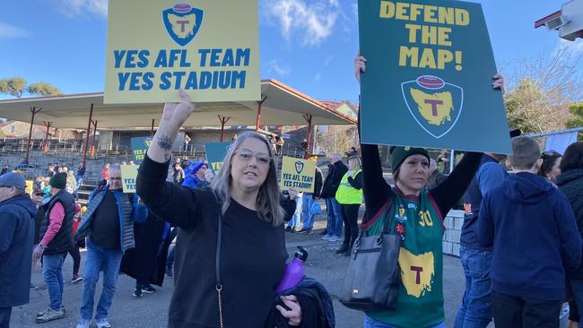 Yes Stadium supporters arrive at North Hobart Oval for Tasmanian v Queensland state game. Picture James Bresnehan