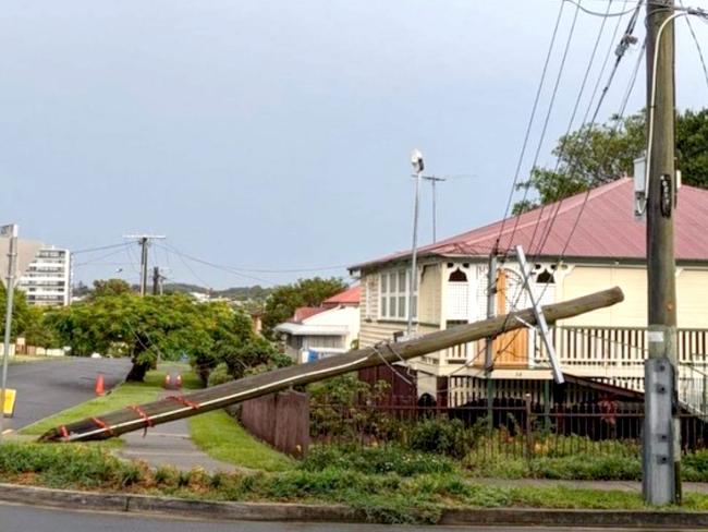 A power pole fell over and caused an Electrical Outage on St Leonards Street, Coorparoo, on Monday 25th December 2023 - Photo Supplied