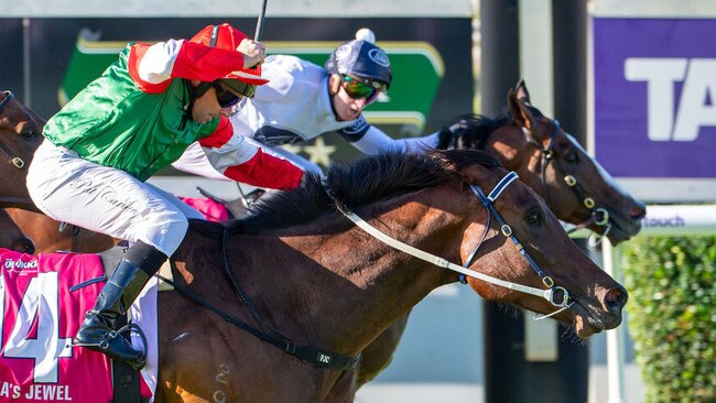 Overpass defeats Amelia's Jewel in a remarkable photo finish to the inaugural The Quokka Picture: Western Race Pix