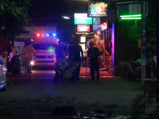 Emergency services rush to the scene of a bomb attack in Hua Hin, Thailand. Picture: AP