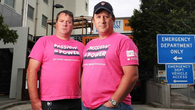 Robbie Moore HACSU with Cam Johnson paramedic. Paramedics and ambulance workers have rejected the state government wage deal and are now planning industrial action. Picture: Nikki Davis-Jones