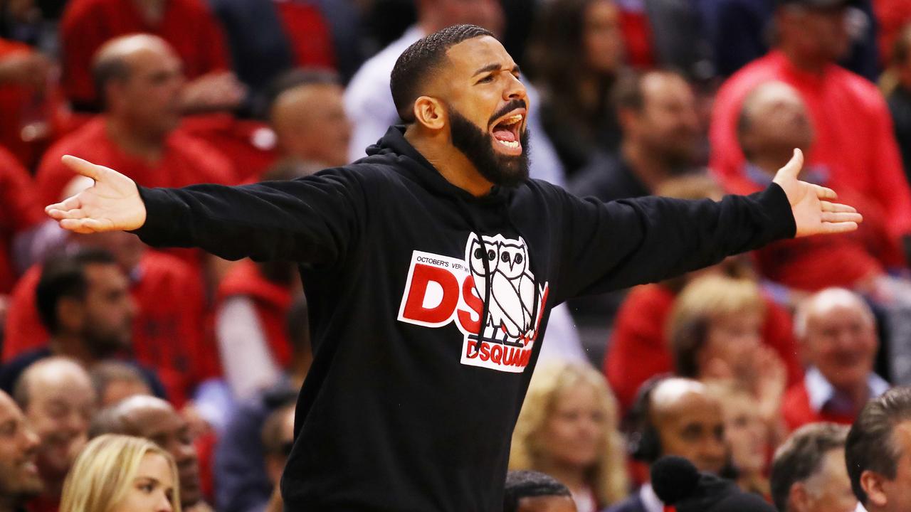 Rapper Drake reacts during an NBA game in Toronto. Picture: Gregory Shamus/Getty Images