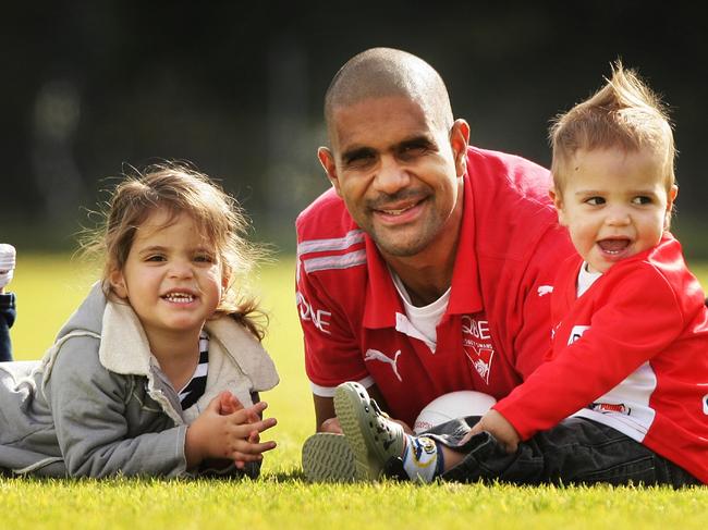 O’Loughlin ahead of his 300th AFL game with James (R) and daughter Taya. Picture: Phil