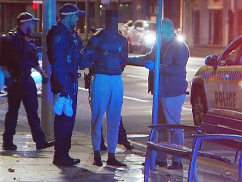 Police make arrests linked to the stabbing murder of a man on North Terrace. Picture: 7News