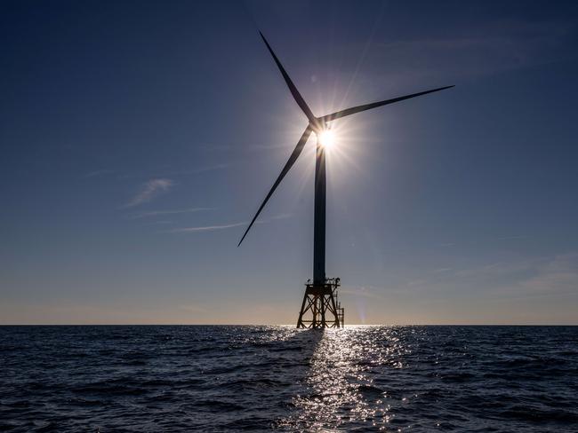 AT SEA - JULY 07: A wind turbine generates electricity at the Block Island Wind Farm on July 07, 2022 near Block Island, Rhode Island. The first commercial offshore wind farm in the United States is located 3.8 miles from Block Island, Rhode Island in the Atlantic Ocean. The five-turbine, 30 MW project was developed by Deepwater Wind and began operations in December, 2016 at a cost of nearly $300 million.   John Moore/Getty Images/AFP == FOR NEWSPAPERS, INTERNET, TELCOS & TELEVISION USE ONLY ==