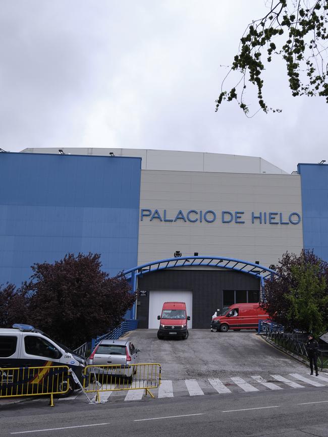 The Palacio de Hielo ice rink has been temporarily converted into a morgue. Picture: Xaume Olleros/Getty