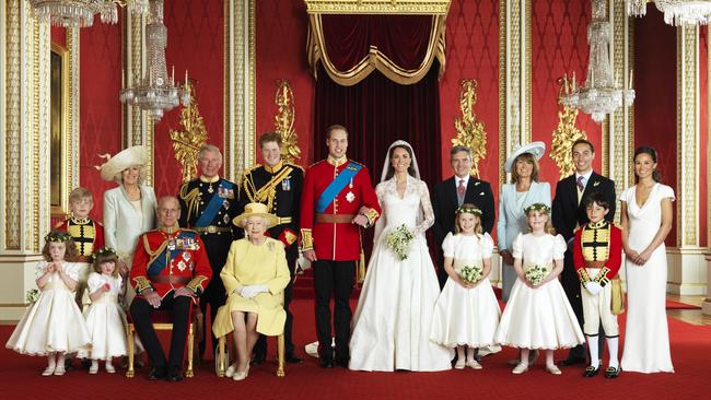 Prince William and Princess Catherine with their families on their wedding day in 2011. Picture: AFP