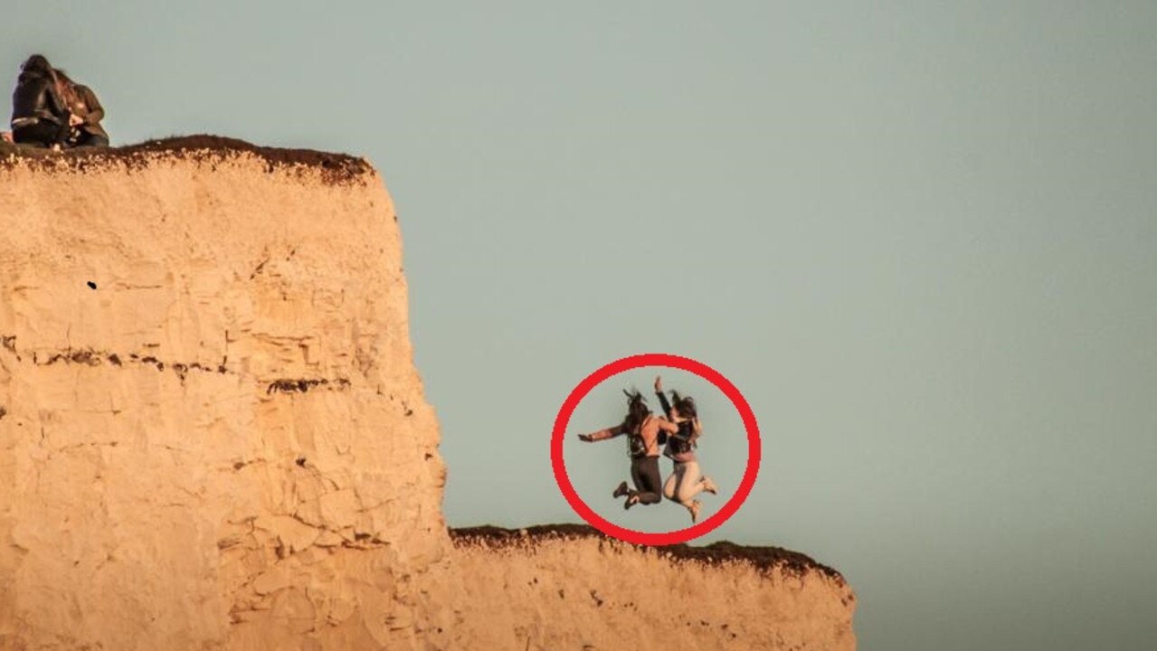 The women jumped near the clifftop which is incredibly unstable.