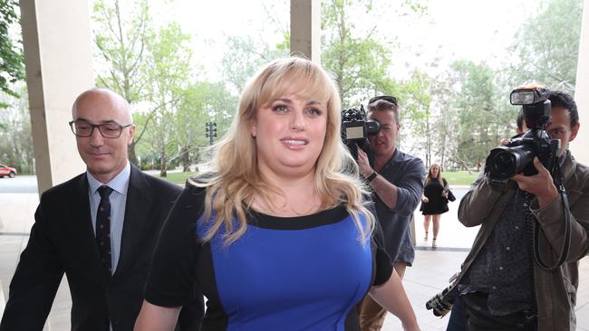 Rebel Wilson arrives at the High Court in Canberra. Picture: Kym Smith