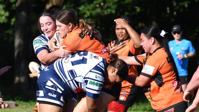 The Herbert River Crushers Women’s team drew 20-20 with Townsville Brothers in a hard-fought contest in Ingham on Saturday. Picture: Cameron Bates