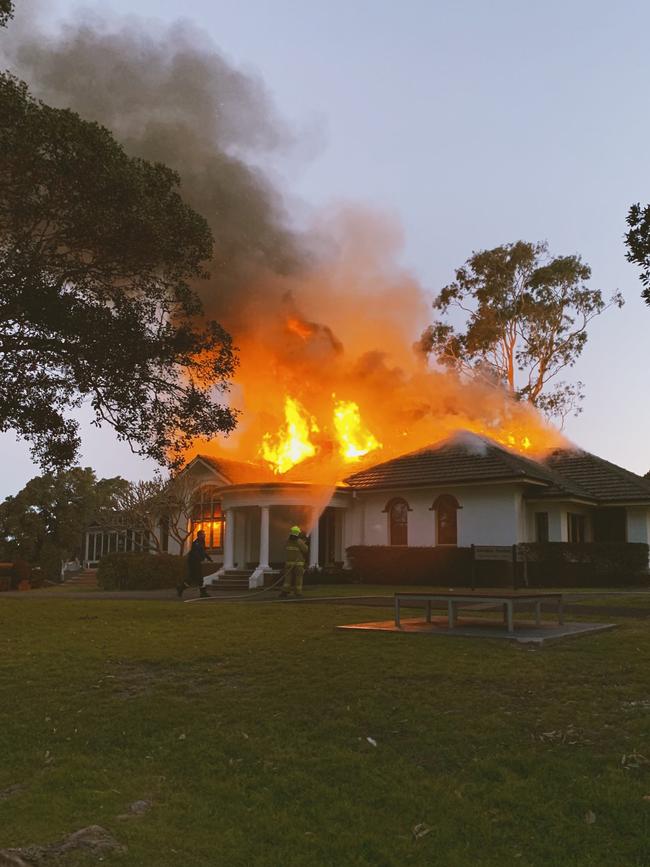 Awaba House at Booragul up in flames. Credit: Twitter