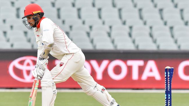 Tom Cooper looks down the wicket after being bowled for 99 against Western Australia. Picture: AAP Image/David Mariuz