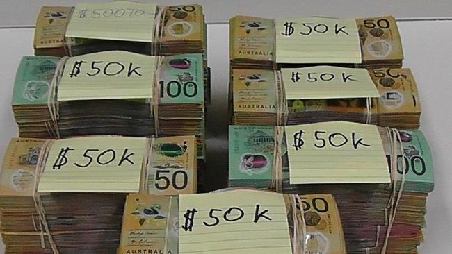 Money seized by police investigating dark side drug trafficking. Picture: SA Police