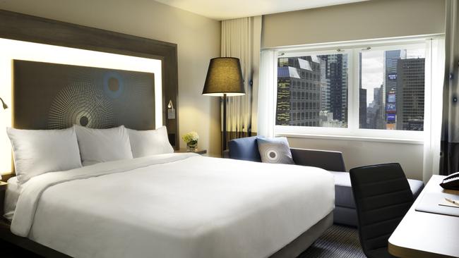 Times Square is just out the window from this Novotel king guestroom.