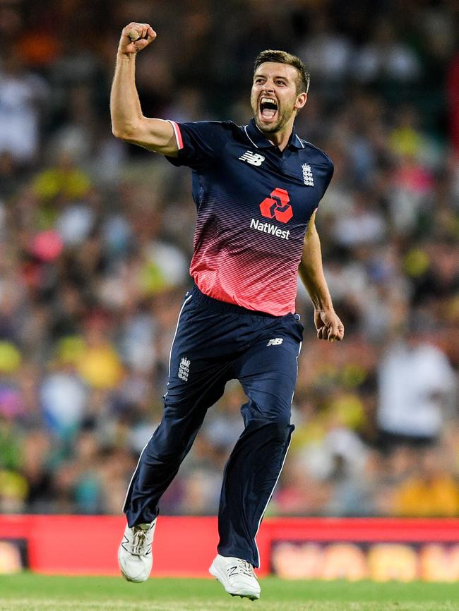 Mark Wood in action for England against Australia at the SCG in January. Picture: AAP Image/Brendan Esposito