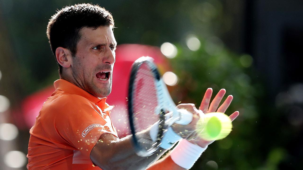 ADELAIDE, AUSTRALIA - JANUARY 08: Novak Djokovic of Serbia competes against Sebastian Korda of the USA during day eight of the 2023 Adelaide International at Memorial Drive on January 08, 2023 in Adelaide, Australia. (Photo by Sarah Reed/Getty Images)