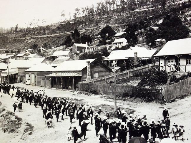 Tin mining boomed in Tasmania’s North East from the 1870s – historical image shows a Tassie tin mining village in 1908. Picture: Supplied