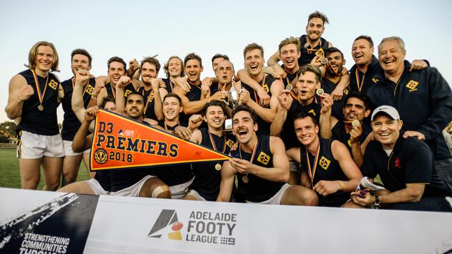 Scotch Old Collegians celebrate winning the division three premiership last season. Picture: AAP/Morgan Sette