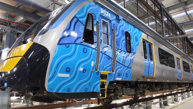 Mandy Nicholson’s artwork covers a Metro train in Melbourne. Picture: Victorian Department of Transport