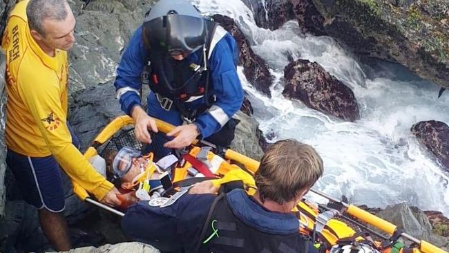 BRAVE BOY: The rescue of 15 year old Connor Meldrum in March 2019 after he fell at the Cosy Corner cliffs near the Cape Byron Lighthouse.