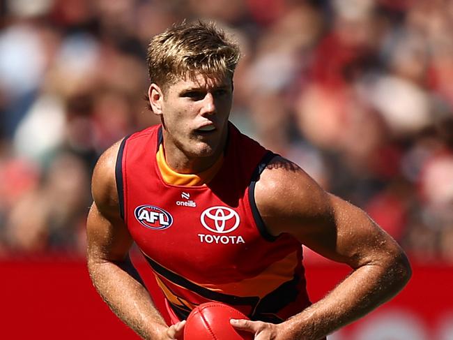 MELBOURNE, AUSTRALIA - MARCH 22: Nick Murray of the Crows in action during the round two AFL match between Essendon Bombers and Adelaide Crows at Melbourne Cricket Ground on March 22, 2025 in Melbourne, Australia. (Photo by Graham Denholm/Getty Images)