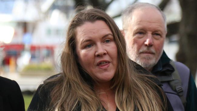 Aboriginal Land Council Manager Rebecca Digney speaks to the media on Parliament Lawns on Thursday, June 16, 2022.