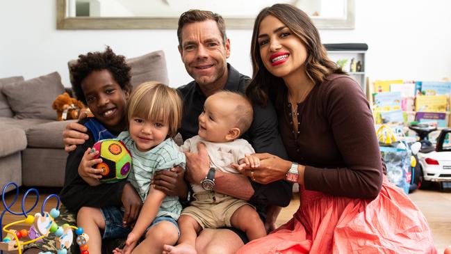 Cadel Evans in Switzerland with his family, Robel, Aidan, baby Blake and Stefania. Picture: Supplied