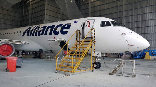 Alliance Airlines’ first Embraer 190 jet in the paint shop in Costa Rica.