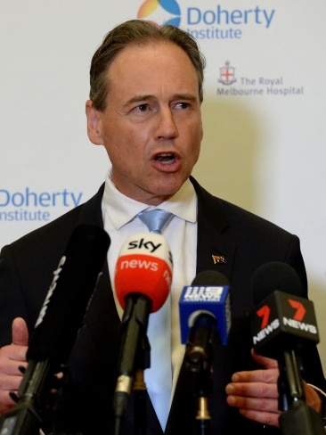 Health Minister Greg Hunt accused Anthony Albanese for "interfering with the medical process" after suggesting reducing the interval between the second and third vaccine. Picture: NCA NewsWire / Andrew Henshaw