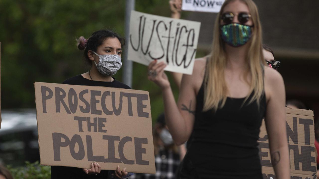 A group of protesters gather outside the home of Hennepin County Attorney Mike Freeman on May 28, 2020 in Minneapolis, Minnesota. Picture: Stephen Maturen/Getty Images/AFP