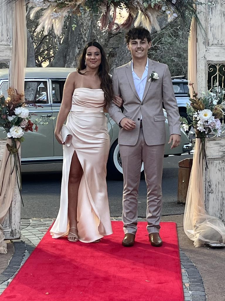 Kiara Gardelli and Elliott Burns arrive at the Hervey Bay State High School formal.