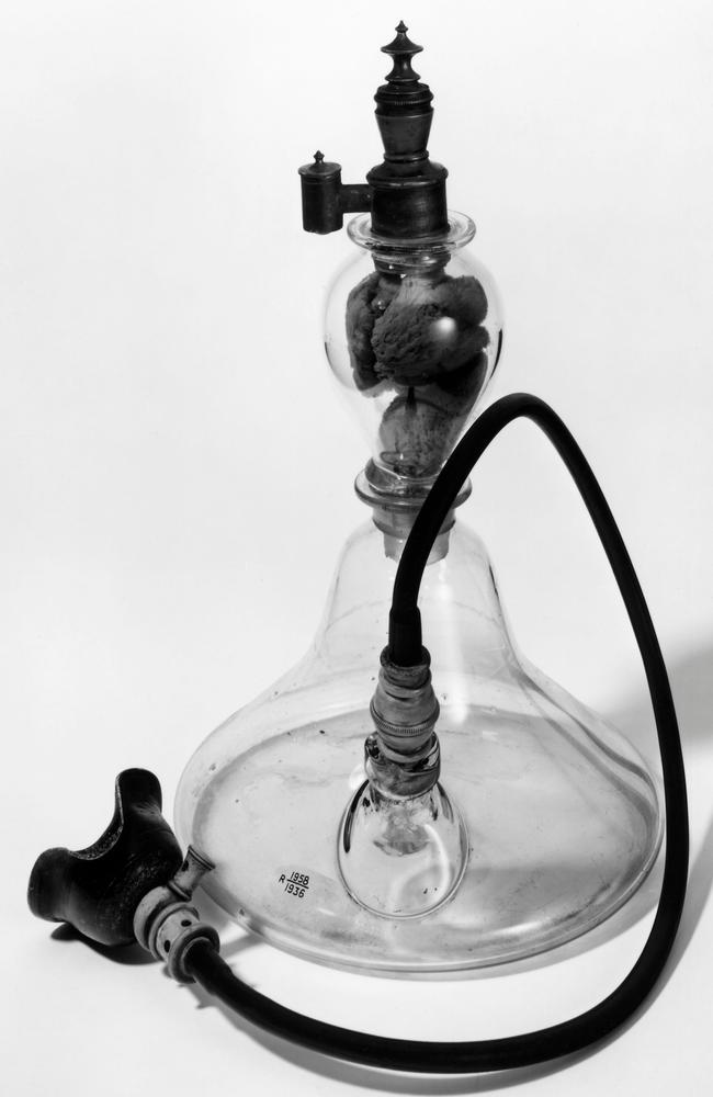 This original Squire-type ether inhaler was used by Robert Liston (1794-1847) on 21 December 1846 to perform the first operation in England under anaesthetic, at University College Hospital London. He amputated a leg from Frederick Churchill, a chauffeur. After surgery was completed, the patient reported that he was unaware that the operation had even taken place. Picture: Science Museum, London. CC BY